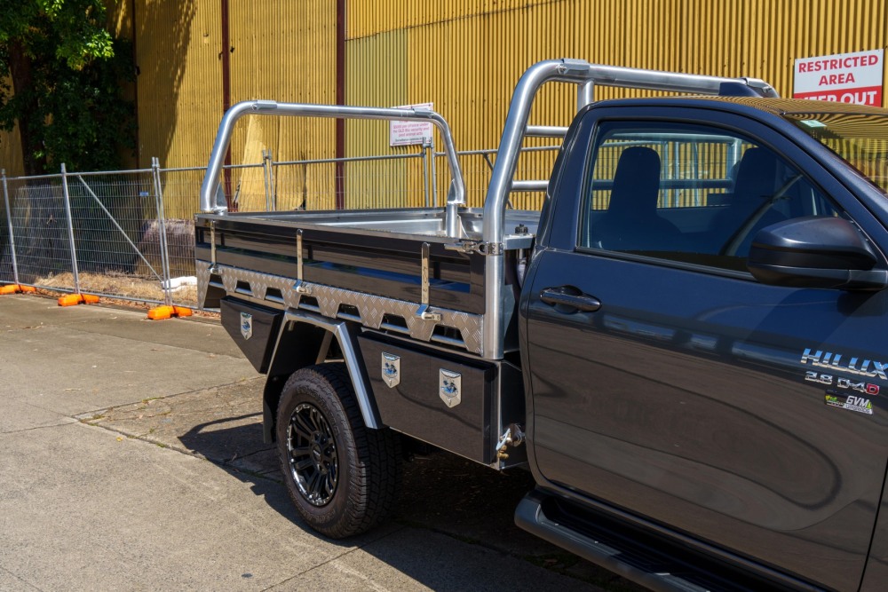 This is a image of a Heavy Duty Aluminium Ute Tray's  on a Toyota Hilux