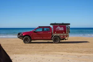 Isuzu DMAX Merlot with Norweld Canopy on Beach