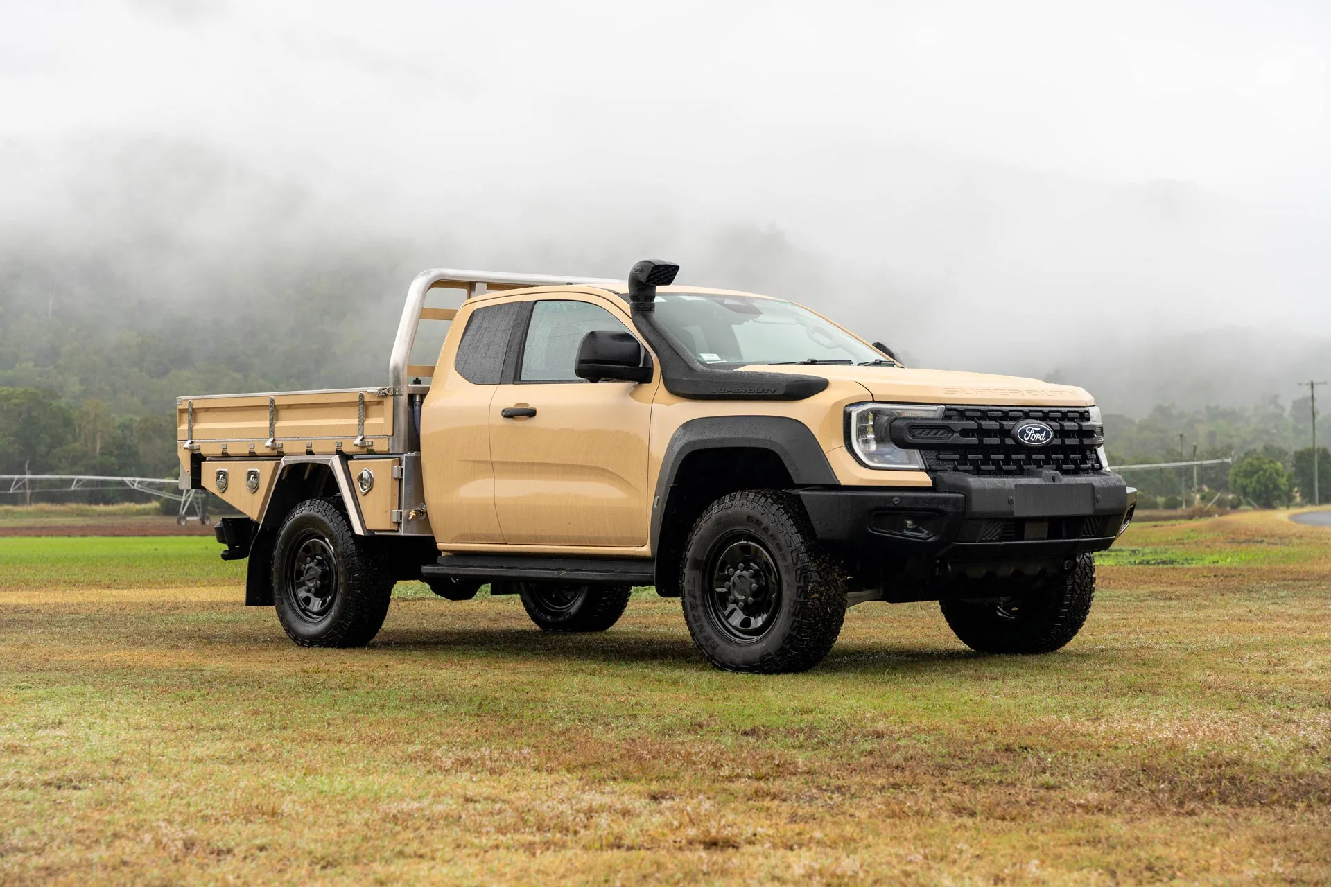 Ford Super Duty with Elite tray in field