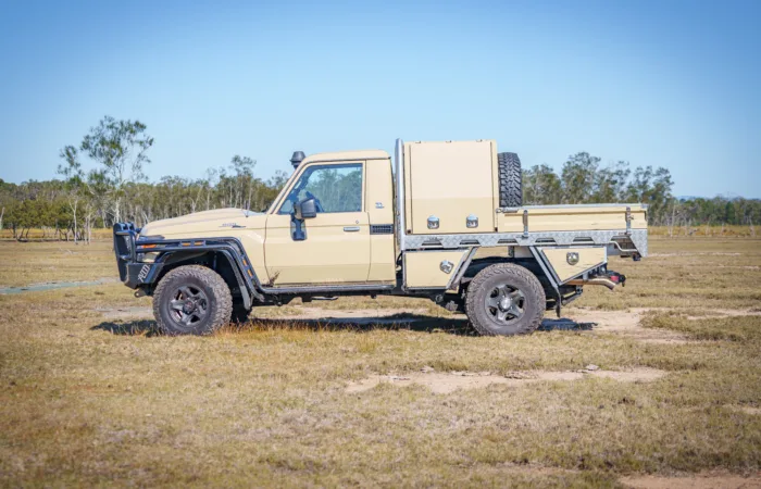 Toyota LandCruiser 79 Series Sandy Taupe Single Cab with Norweld Dog Pod Canopy