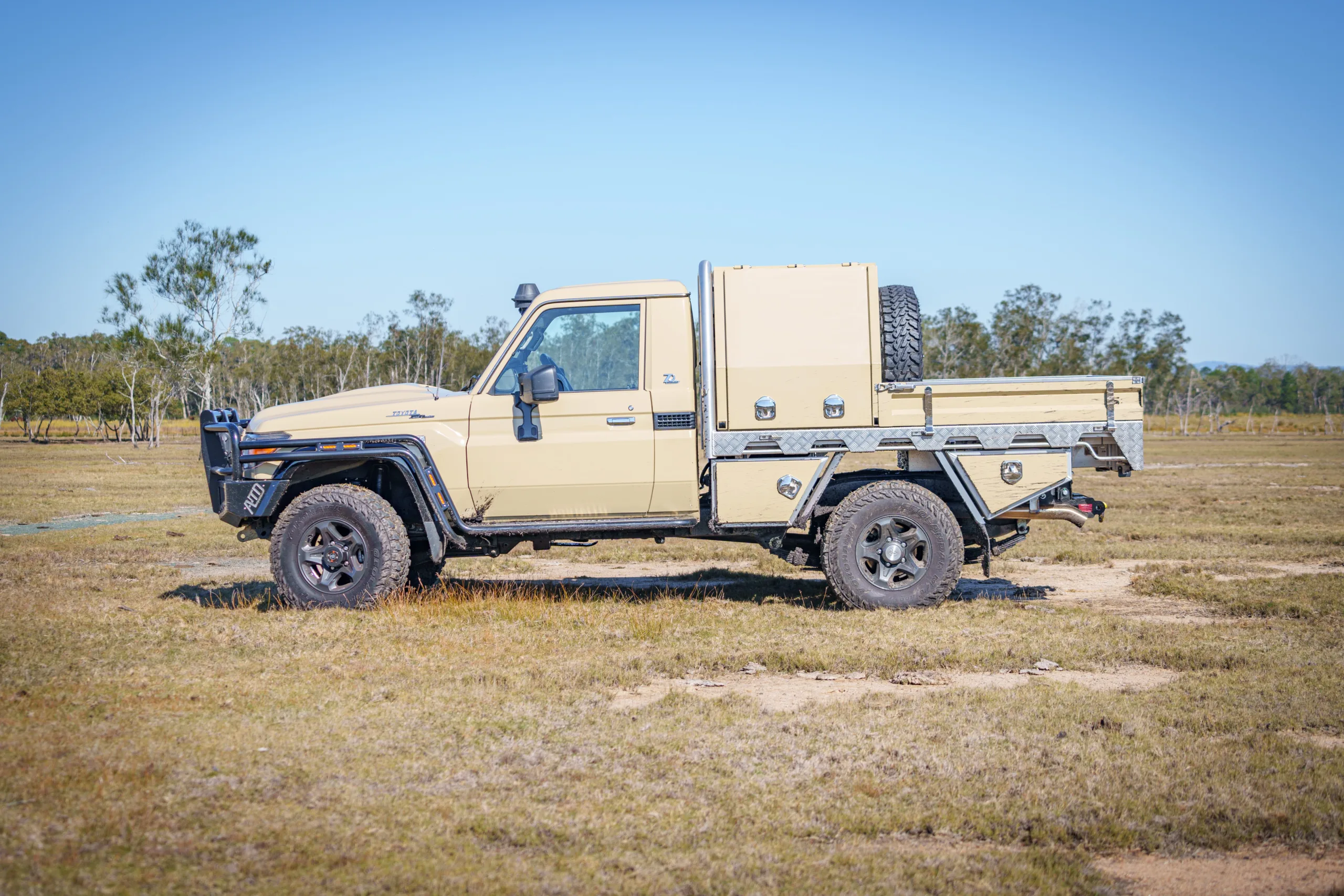 Toyota LandCruiser 79 Series Sandy Taupe Single Cab with Norweld Dog Pod Canopy