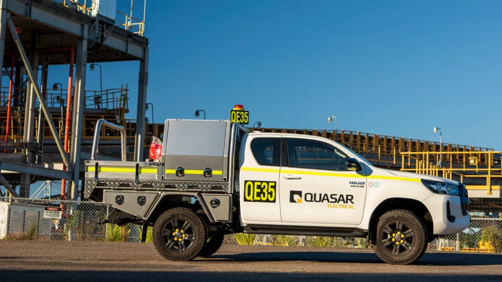 Quasar Electrical Toyota Hilux fleet vehicle fitted with Norweld half canopy
