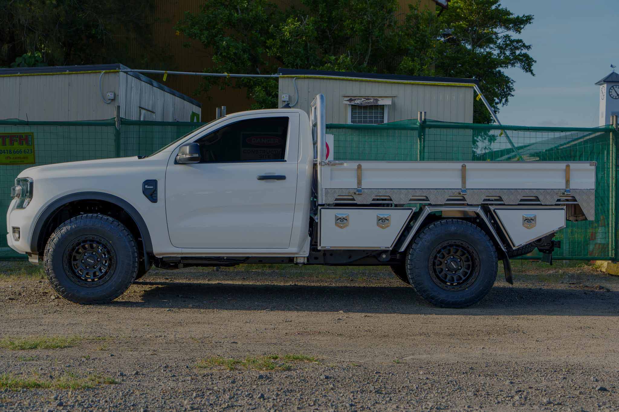 This is a Heavy Duty Aluminium Ute Tray on a Single Cab Ford Ranger in White