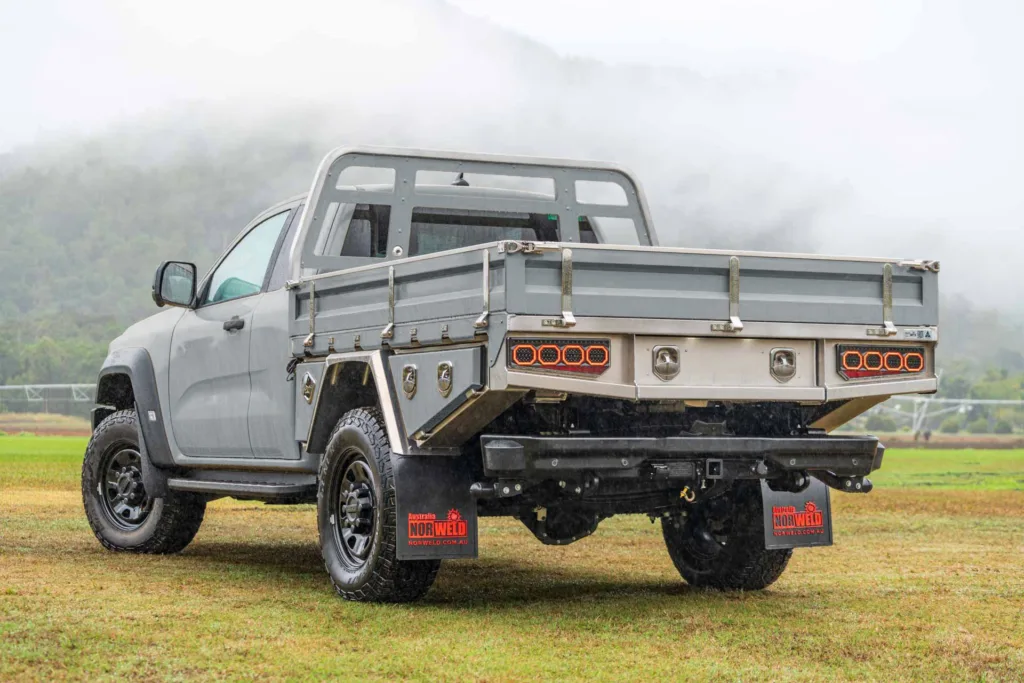 Command grey Ford Super Duty with Elite tray rear left corner