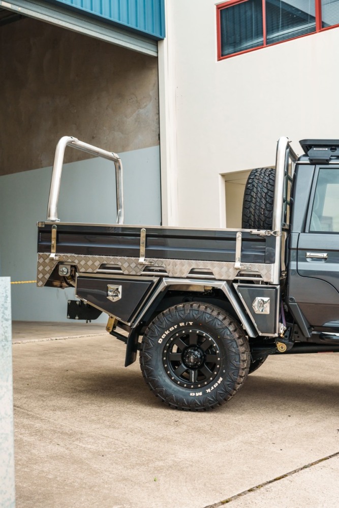 This is Toyota 79 Series LandCruiser with a Norweld Heavy Duty Aluminium Ute Tray
