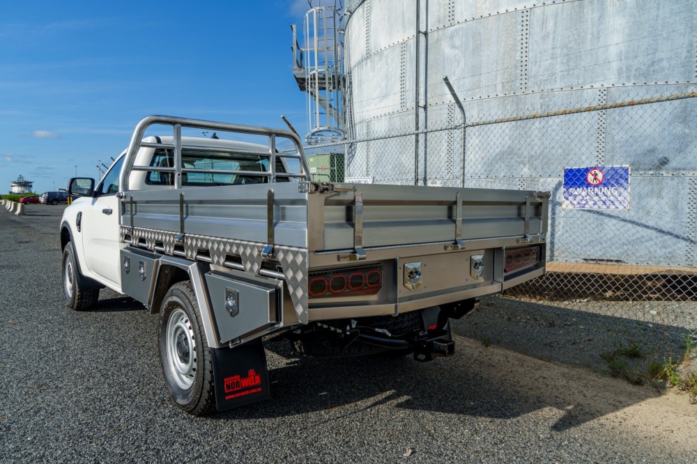 This is a image of a Heavy Duty Aluminium Ute Tray on a Next Gen Ford Ranger Deluxe with No Paint Rear