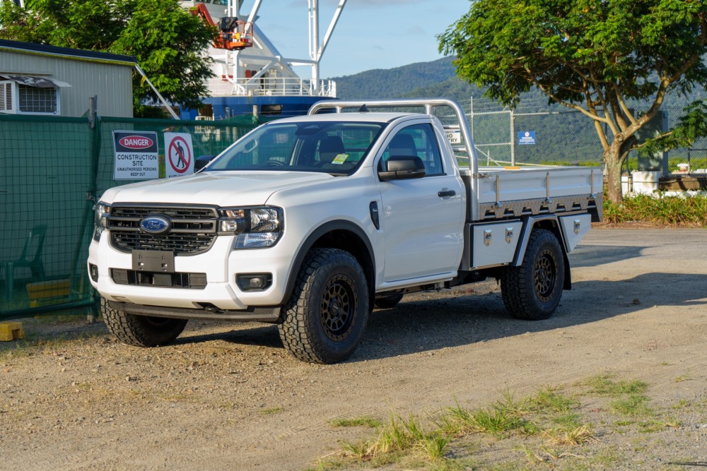 This is a image of a Heavy Duty Aluminium Ute Tray on a Next Gen Ford Ranger Worksite