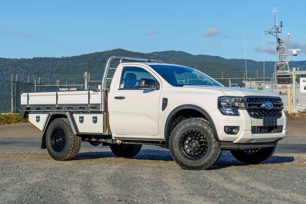 This is a image of a Heavy Duty Aluminium Ute Tray on a Next Gen Ford Ranger Quarter Shot