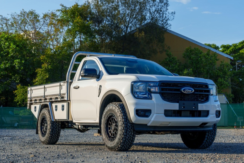 This is a image of a Heavy Duty Aluminium Ute Tray on a Next Gen Ford Ranger Front