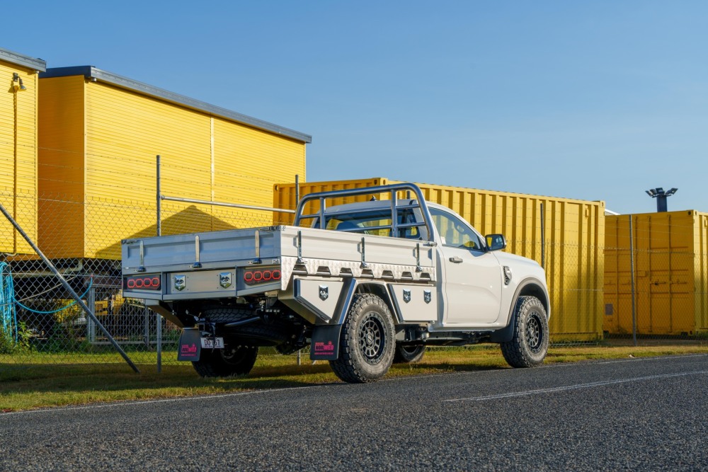 This is a image of a Heavy Duty Aluminium Ute Tray on a Next Gen Ford Ranger Rear Right